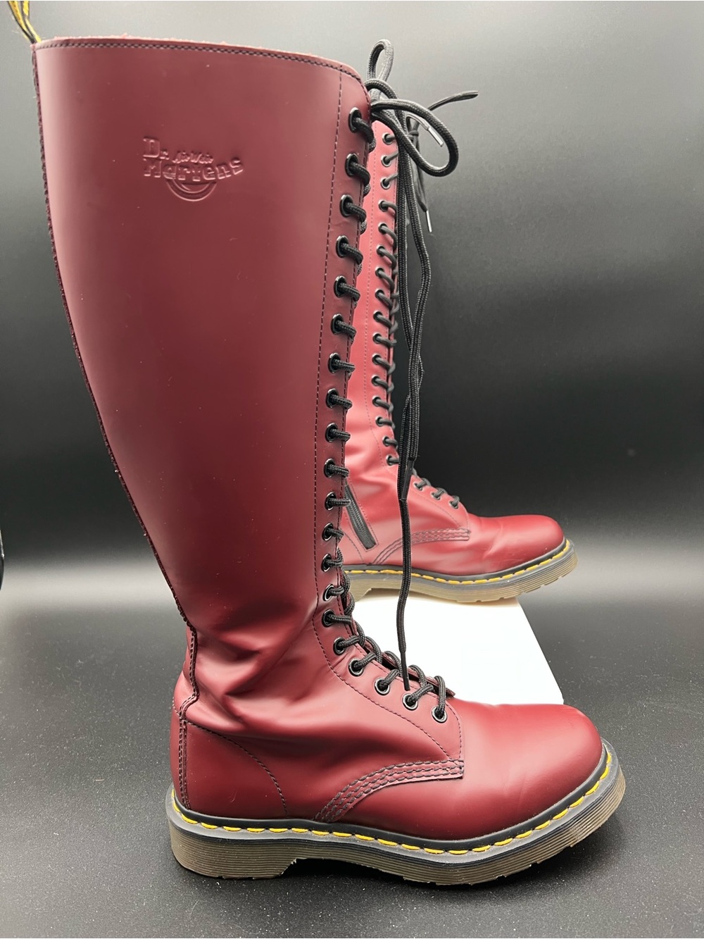 Dr. Martens Red Tall Lace-Up Women's Boots with Black Laces - Picture 12 of 16